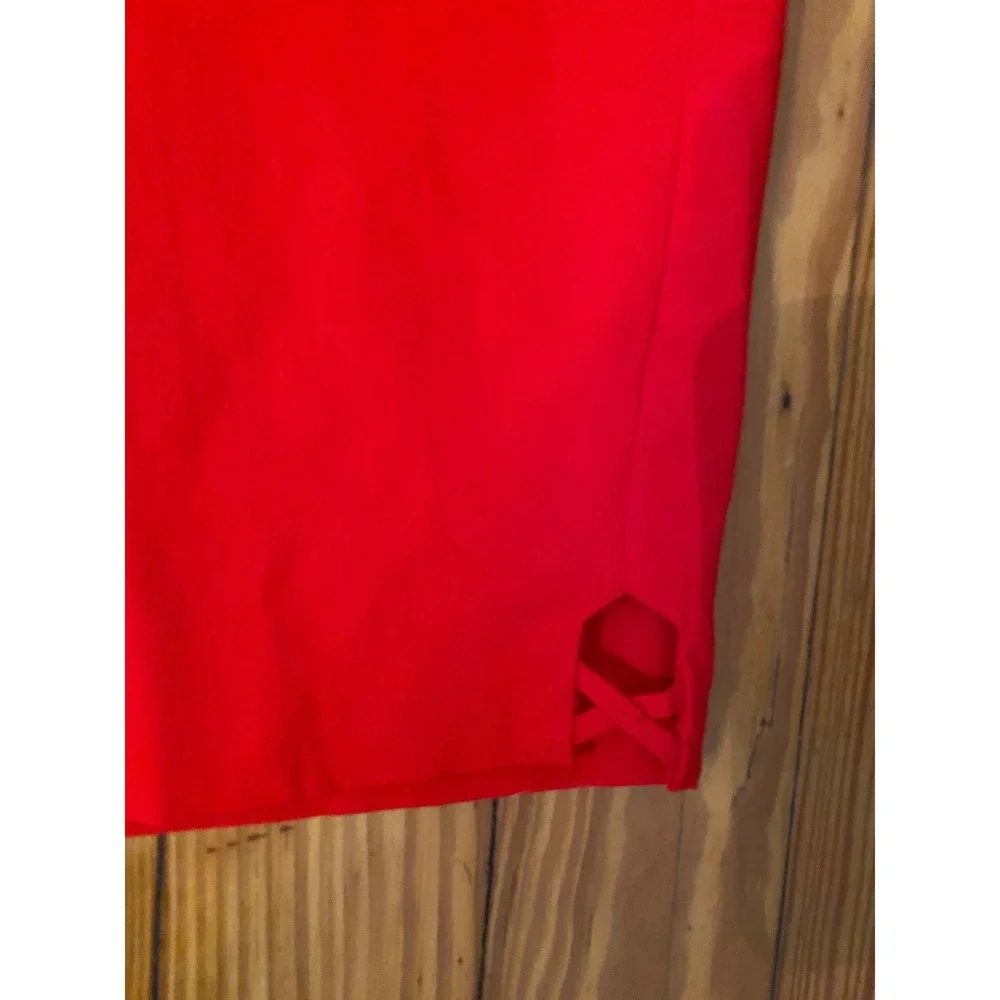 Ruby‎ Rd Womens Red Capri Pants Slimming Contour Waistband Lattice Hem 16 NEW